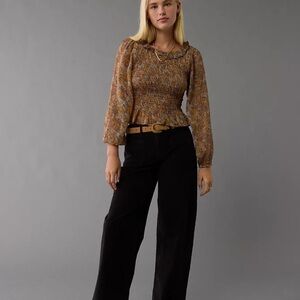 American Eagle floral smocked bodice ruffle top blouse size large